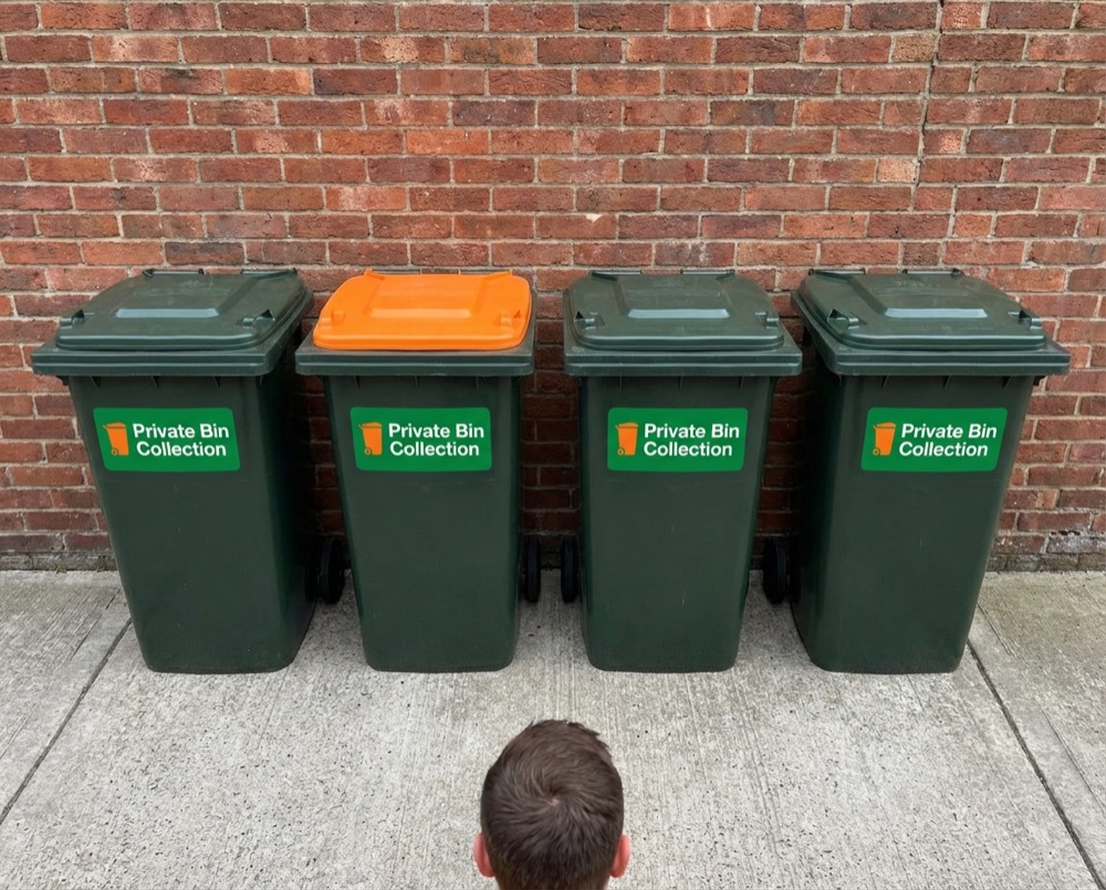 Neatly arranged bins after private collection in Littlehampton