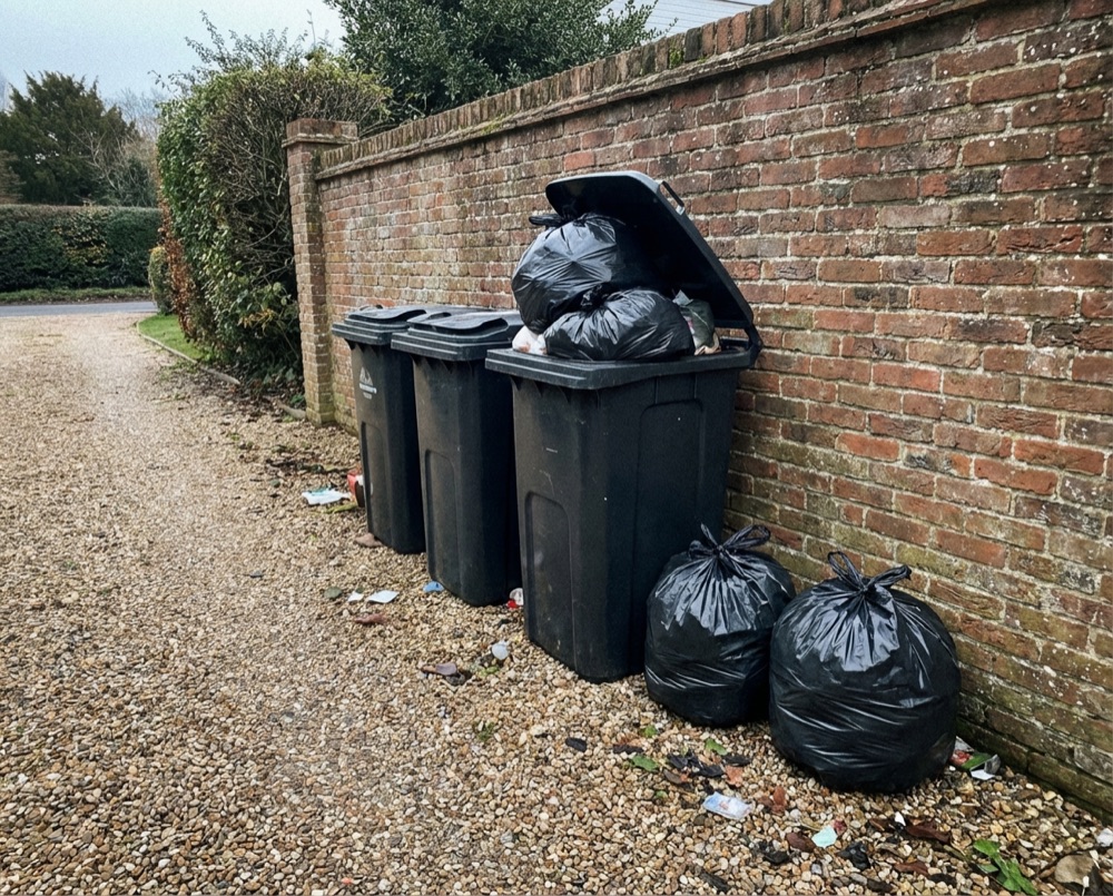 Overflowing wheelie bins in Littlehampton needing private collection